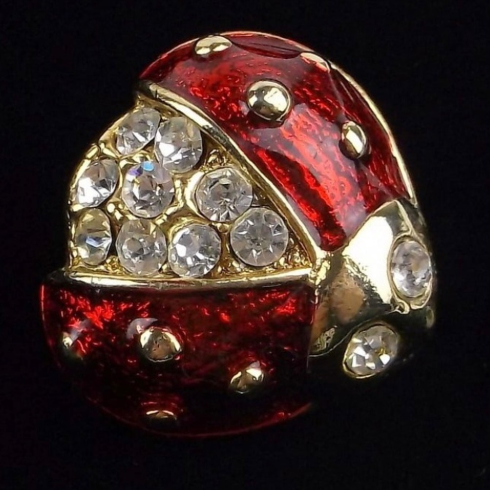 Vintage Enameled‎ Rhinestone Ladybug Brooch